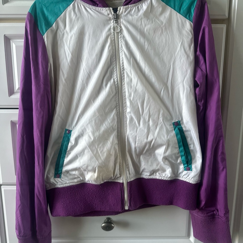 EMPYRE Women's M Colorblock Windbreaker Jacket Y2K 90s Purple Te White Hooded